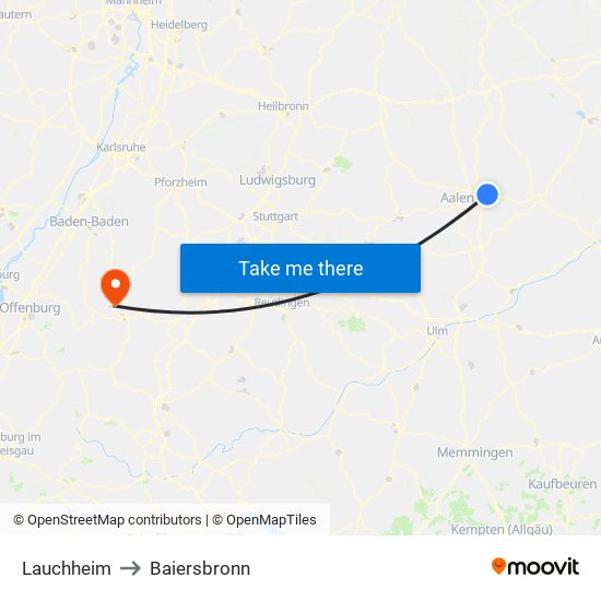 Lauchheim to Baiersbronn map