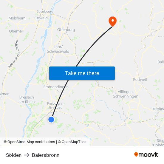 Sölden to Baiersbronn map