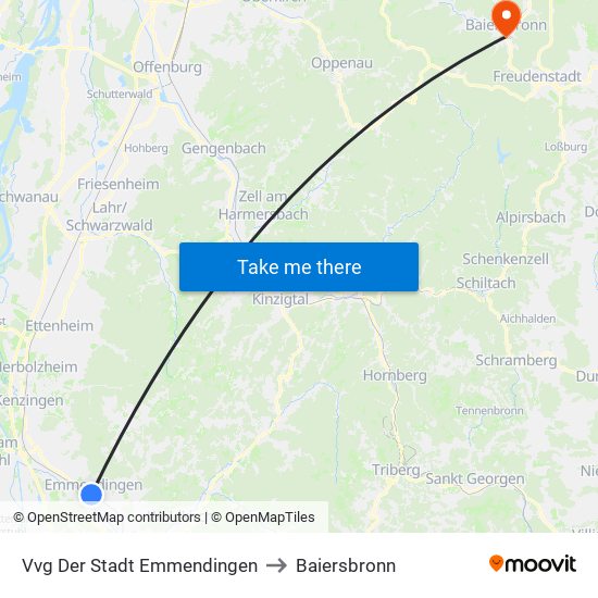 Vvg Der Stadt Emmendingen to Baiersbronn map