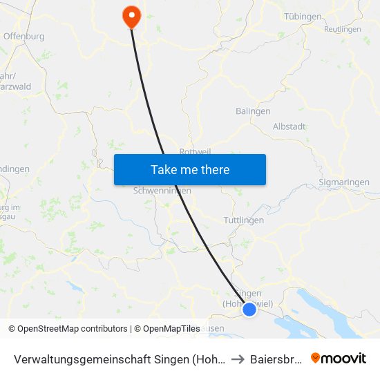 Verwaltungsgemeinschaft Singen (Hohentwiel) to Baiersbronn map