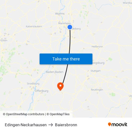 Edingen-Neckarhausen to Baiersbronn map