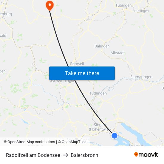 Radolfzell am Bodensee to Baiersbronn map