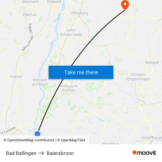 Bad Bellingen to Baiersbronn map