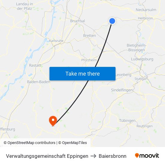 Verwaltungsgemeinschaft Eppingen to Baiersbronn map
