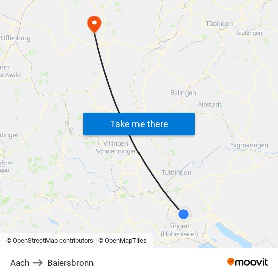 Aach to Baiersbronn map
