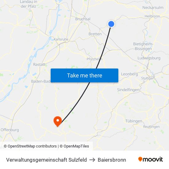 Verwaltungsgemeinschaft Sulzfeld to Baiersbronn map