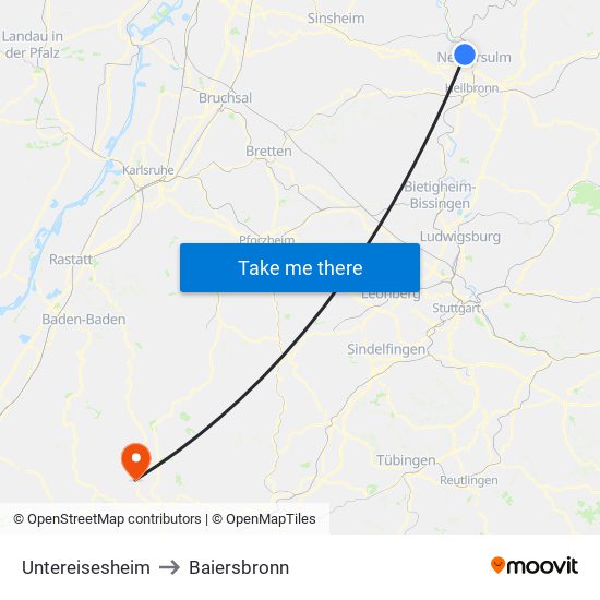 Untereisesheim to Baiersbronn map