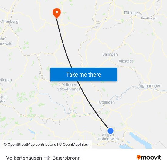 Volkertshausen to Baiersbronn map