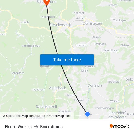 Fluorn-Winzeln to Baiersbronn map