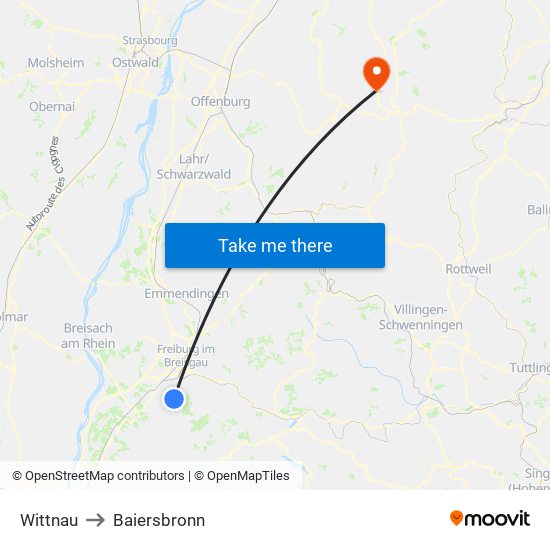 Wittnau to Baiersbronn map