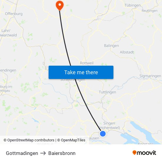 Gottmadingen to Baiersbronn map