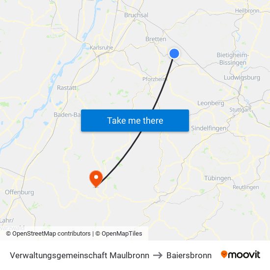Verwaltungsgemeinschaft Maulbronn to Baiersbronn map