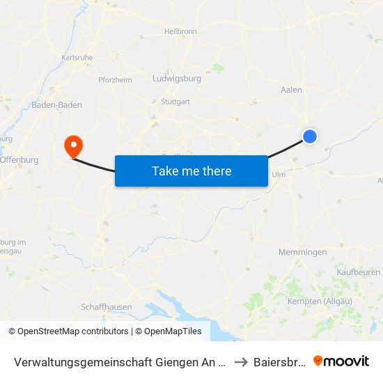 Verwaltungsgemeinschaft Giengen An Der Brenz to Baiersbronn map