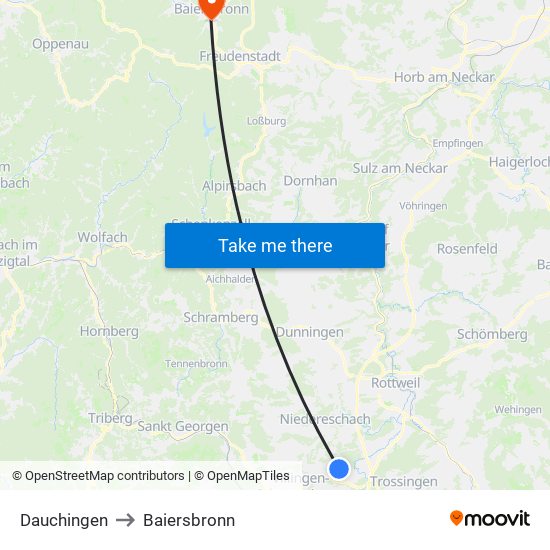 Dauchingen to Baiersbronn map