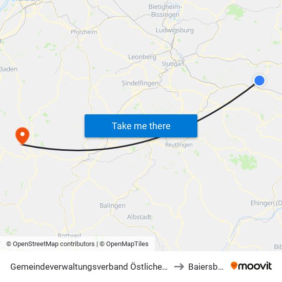 Gemeindeverwaltungsverband Östlicher Schurwald to Baiersbronn map