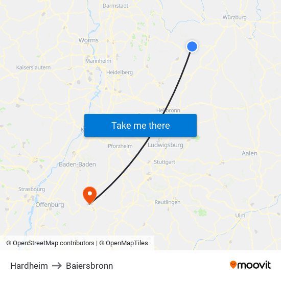 Hardheim to Baiersbronn map