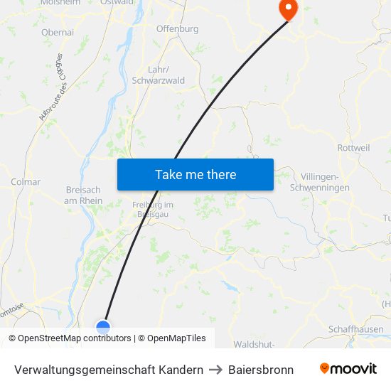 Verwaltungsgemeinschaft Kandern to Baiersbronn map