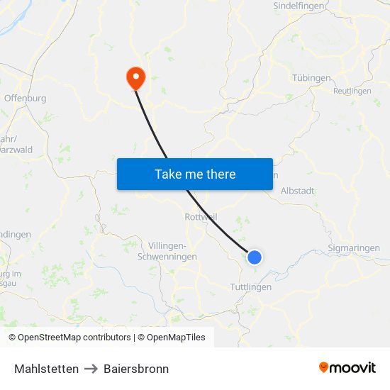 Mahlstetten to Baiersbronn map