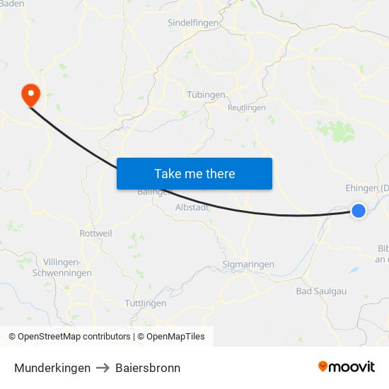 Munderkingen to Baiersbronn map