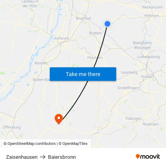 Zaisenhausen to Baiersbronn map