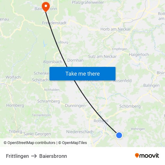 Frittlingen to Baiersbronn map