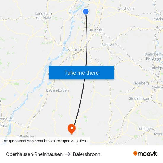 Oberhausen-Rheinhausen to Baiersbronn map