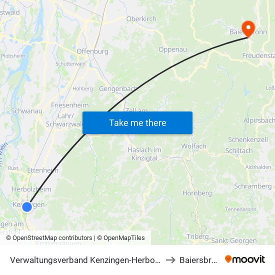 Verwaltungsverband Kenzingen-Herbolzheim to Baiersbronn map