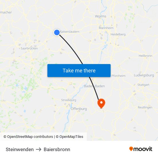 Steinwenden to Baiersbronn map