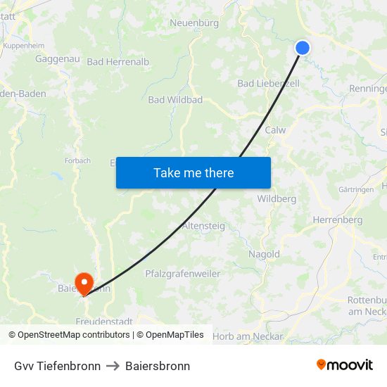 Gvv Tiefenbronn to Baiersbronn map