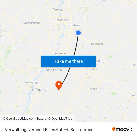 Verwaltungsverband Elsenztal to Baiersbronn map