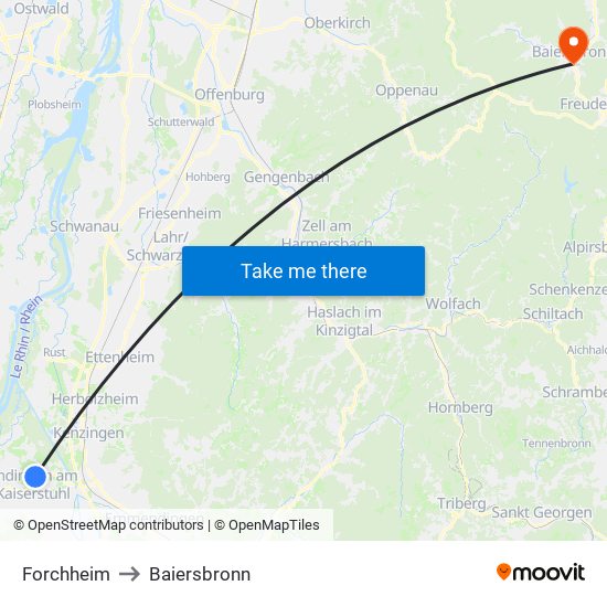 Forchheim to Baiersbronn map