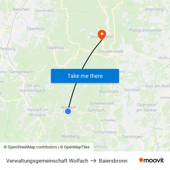 Verwaltungsgemeinschaft Wolfach to Baiersbronn map