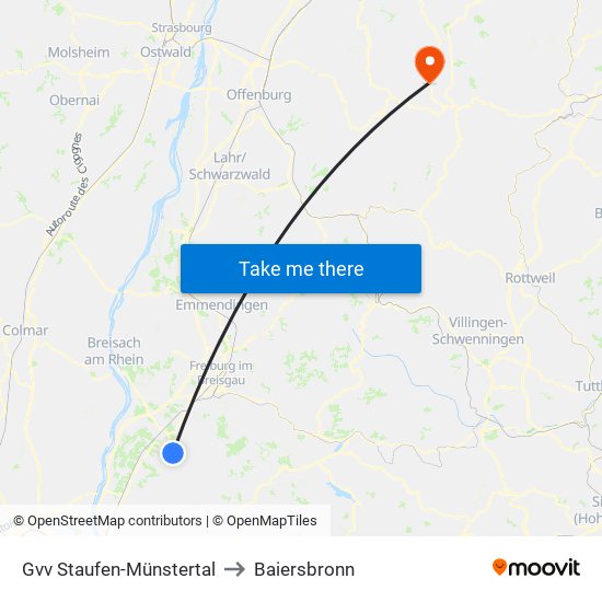 Gvv Staufen-Münstertal to Baiersbronn map