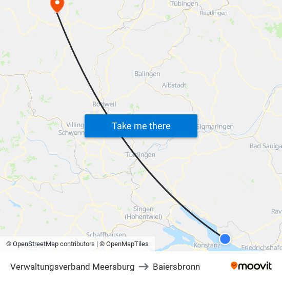 Verwaltungsverband Meersburg to Baiersbronn map