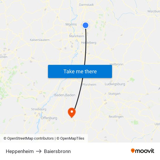 Heppenheim to Baiersbronn map