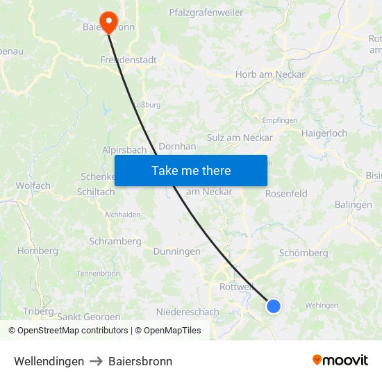 Wellendingen to Baiersbronn map