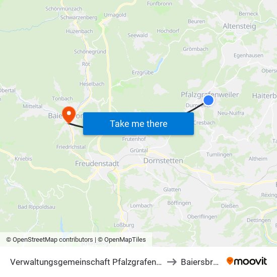 Verwaltungsgemeinschaft Pfalzgrafenweiler to Baiersbronn map