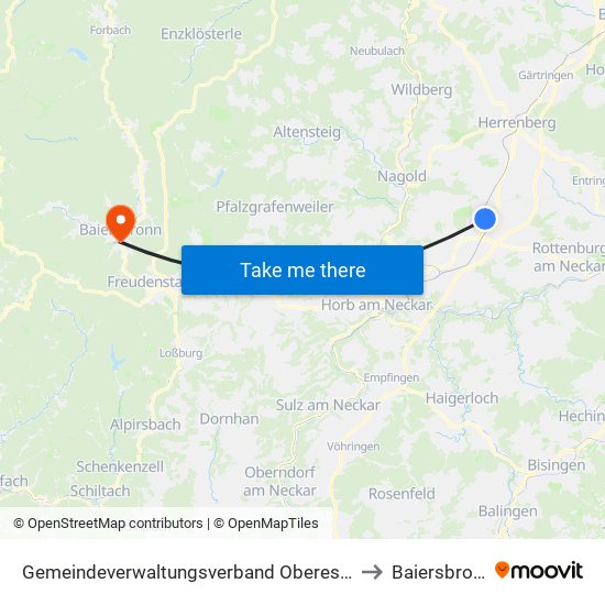 Gemeindeverwaltungsverband Oberes Gäu to Baiersbronn map