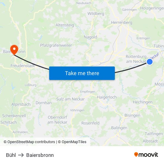 Bühl to Baiersbronn map
