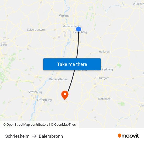 Schriesheim to Baiersbronn map