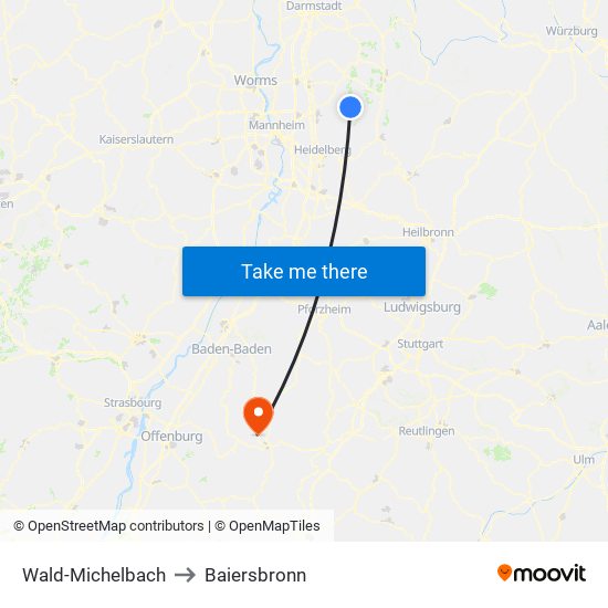 Wald-Michelbach to Baiersbronn map