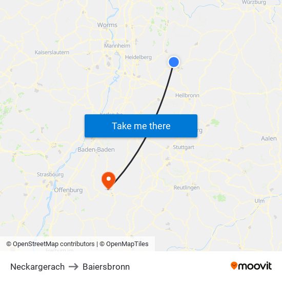 Neckargerach to Baiersbronn map