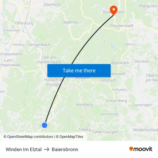 Winden Im Elztal to Baiersbronn map