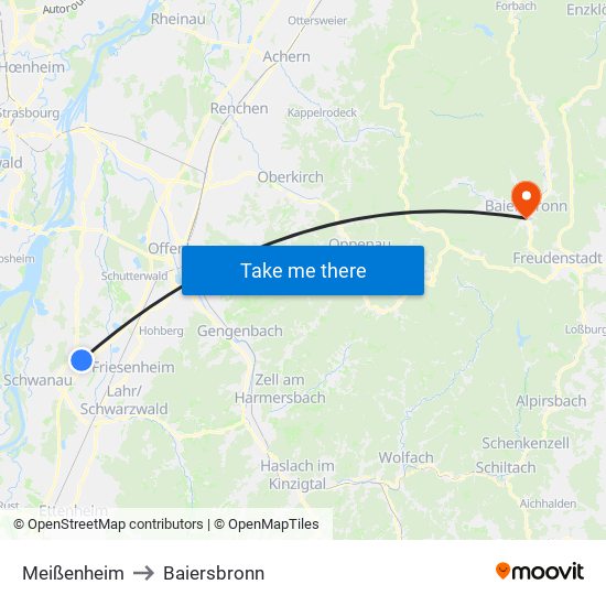 Meißenheim to Baiersbronn map