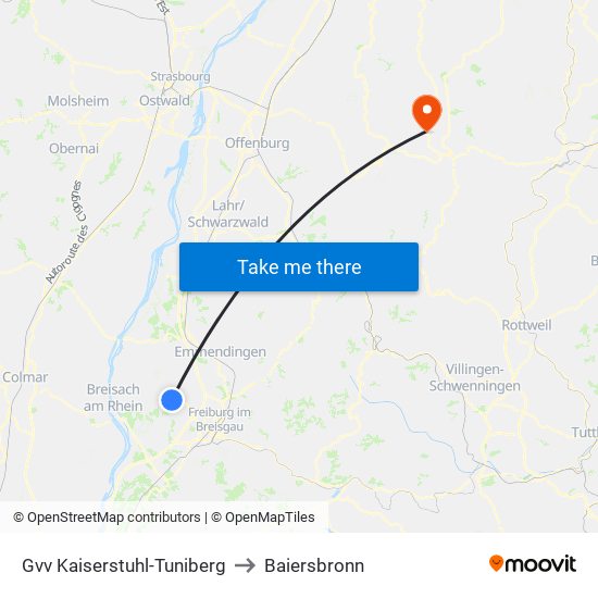 Gvv Kaiserstuhl-Tuniberg to Baiersbronn map