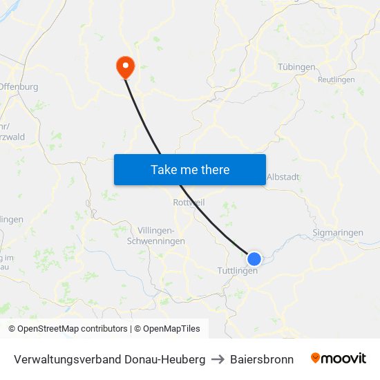 Verwaltungsverband Donau-Heuberg to Baiersbronn map