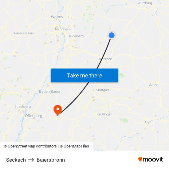 Seckach to Baiersbronn map