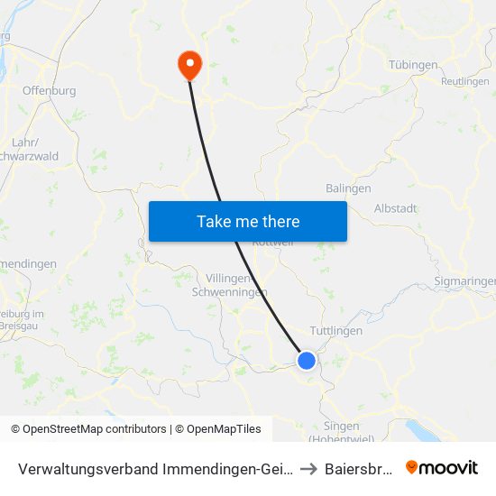 Verwaltungsverband Immendingen-Geisingen to Baiersbronn map