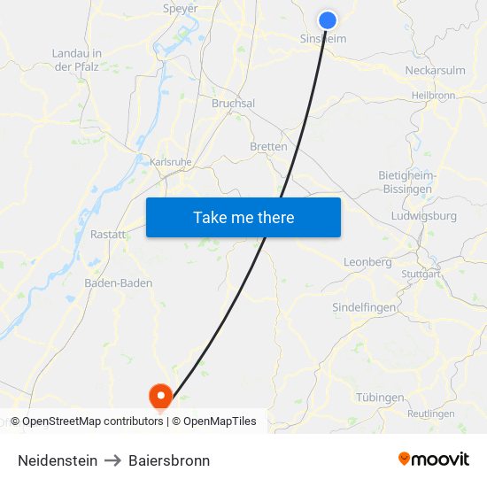 Neidenstein to Baiersbronn map