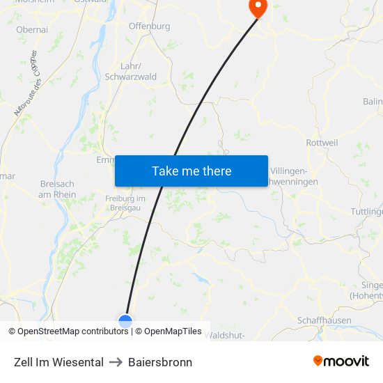 Zell Im Wiesental to Baiersbronn map